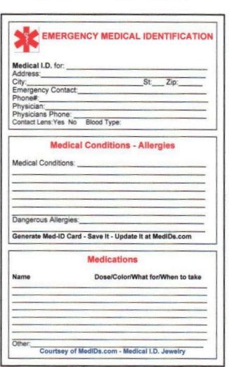 Free Printable Emergency Medical Card